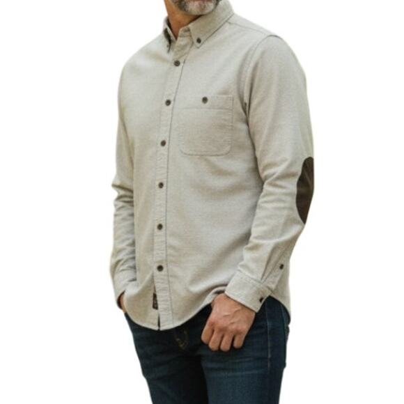 J. Crew Chamois Flannel Shirt Elbow Patches Button Down Beige Men S - Picture 1 of 12